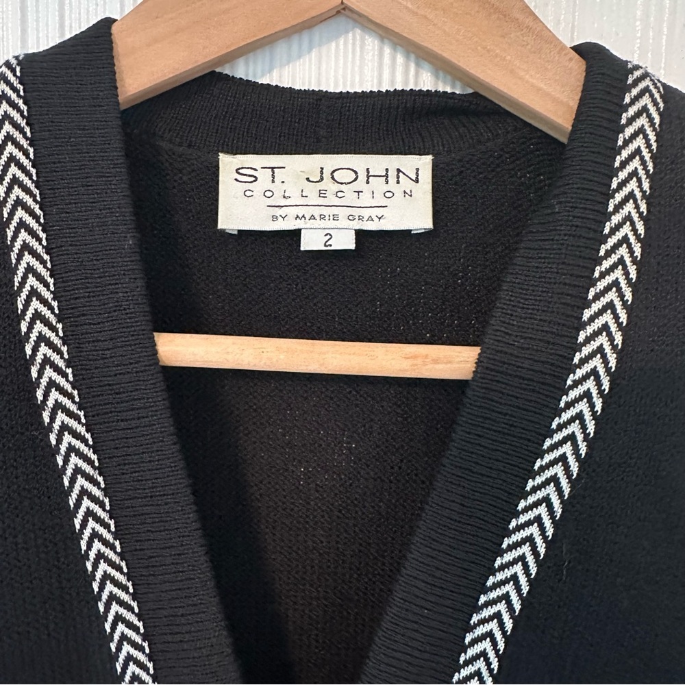 St. John Collection Santana Knit Button Front Cardigan/ Black and White 2 - Picture 4 of 11